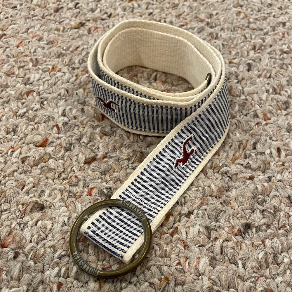 Hollister Logo Blue and Creme Striped Canvas Belt